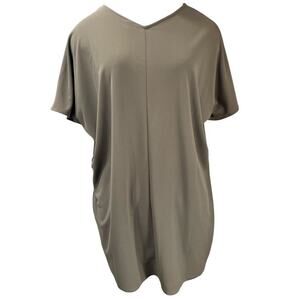 Uniqlo High V Neck Tunic Top Size M Olive Green Khaki Oversized Lagenlook Career